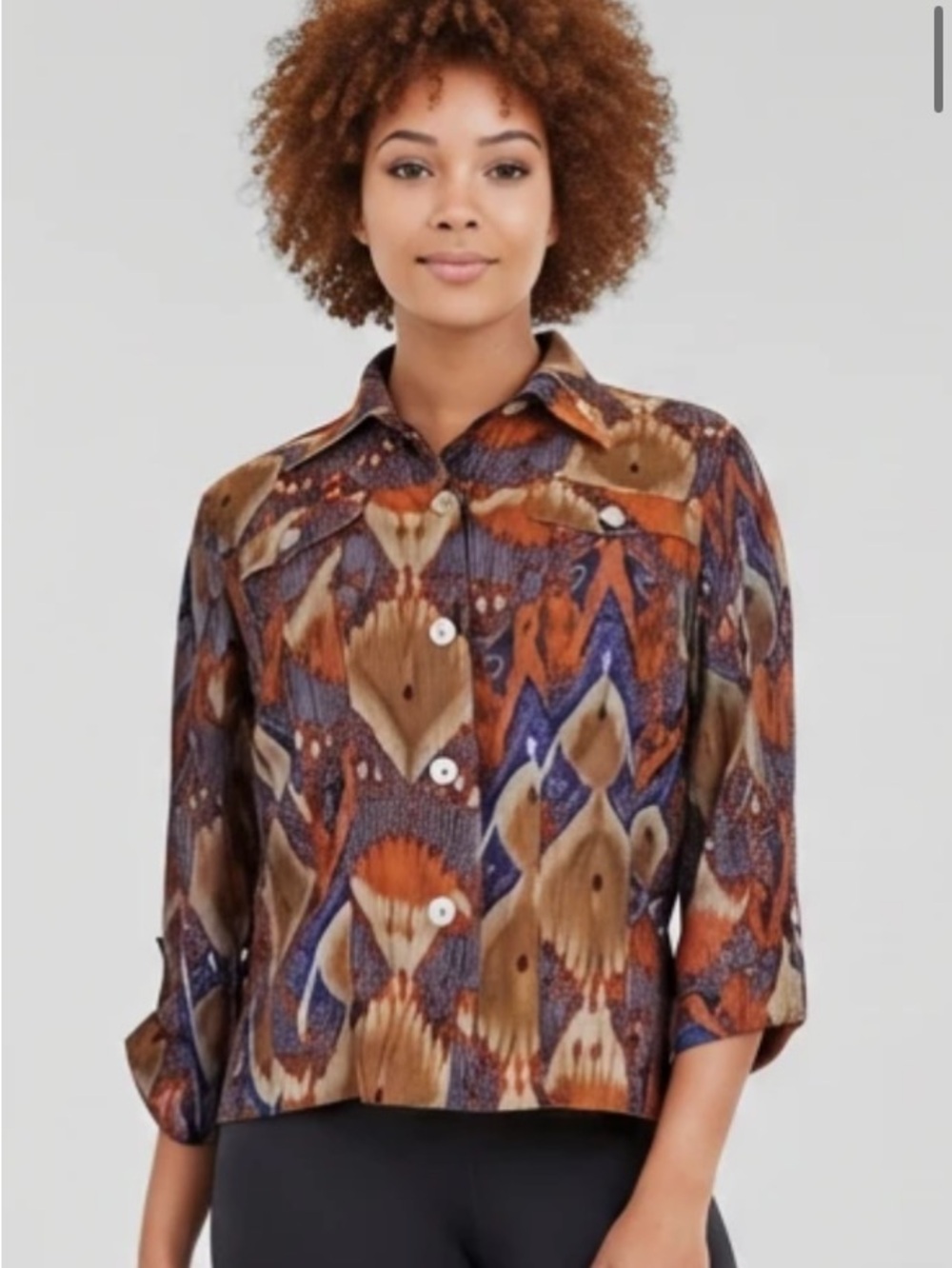Ruby Rd. Brown and Blue Abstract Button-Front Shirt - Picture 1 of 4